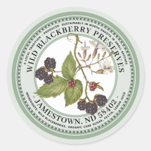 Pegatina Redonda Blackberry Preserve Label Jam 1930 Green
