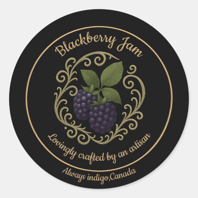Pegatina Redonda Blackberry Whisper – Artisan Jam Label (Anverso)
