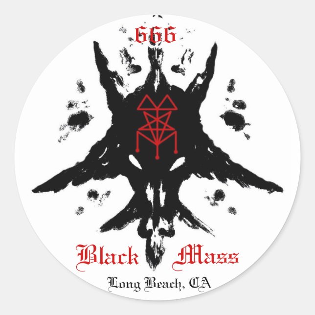 Pegatina Redonda blackmassinkblot, 666, Mass, Black, Long Beach, CA (Anverso)