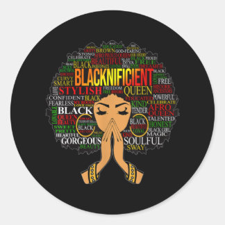 Pegatina Redonda Blacknificent Words Art Afro Natural Hair Black Qu