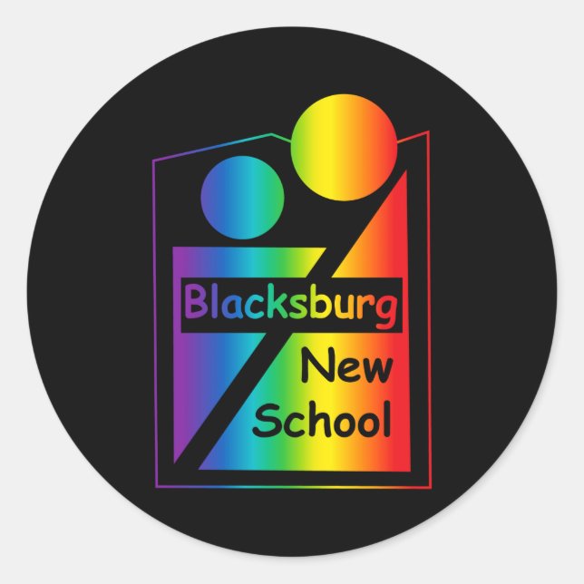 Pegatina Redonda Blacksburg New School Retro Design _1  (Anverso)