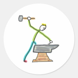 Pegatina Redonda Blacksmithing Stickman
