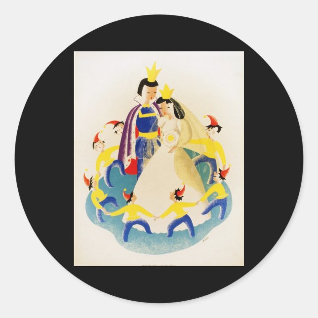 Pegatina Redonda Blancanieves y los siete enanos (Anverso)