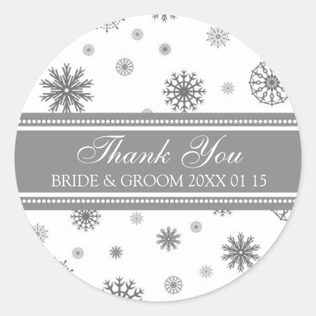 Pegatina Redonda Blancas grises gracias a la boda de invierno por l (Anverso)