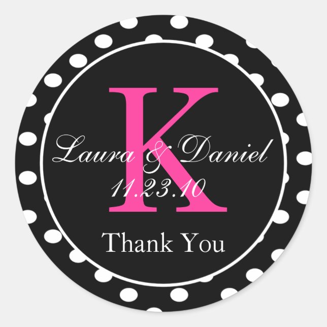 Pegatina Redonda Blanco blanco y negro lindo Polka Dote Monograma F (Anverso)