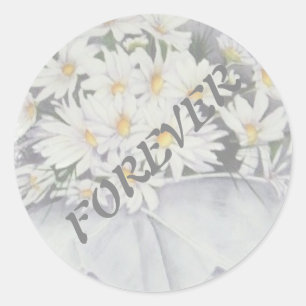PEGATINA REDONDA BLANCO DAISY BOUQUET BOEDDING STICKERS