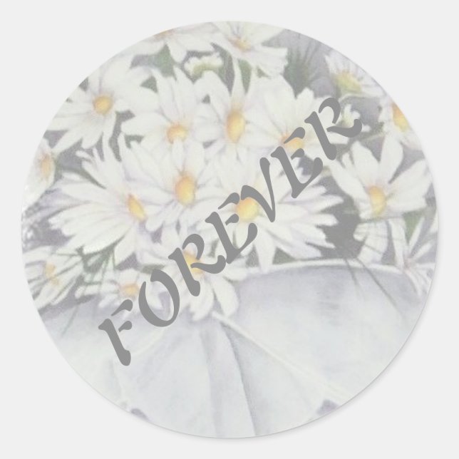 PEGATINA REDONDA BLANCO DAISY BOUQUET BOEDDING STICKERS (Anverso)