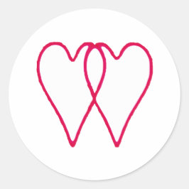 Pegatina Redonda Blanco de 2 corazones junto los regalos de Zazzle