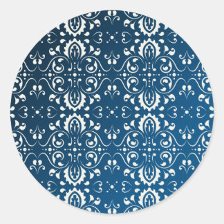 Pegatina Redonda Blanco de Damask en azul+negro bg