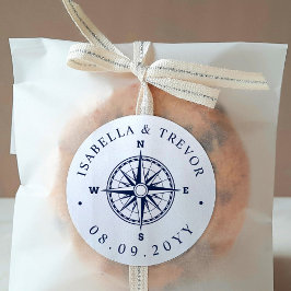 Pegatina Redonda Blanco de la brújula Rosa de viento náutica | Fech