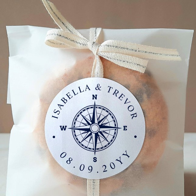 Pegatina Redonda Blanco de la brújula Rosa de viento náutica | Fech (Subido por el creador)