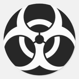 Pegatina Redonda blanco de riesgo biológico en negro