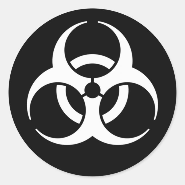 Pegatina Redonda blanco de riesgo biológico sobre negro (Anverso)