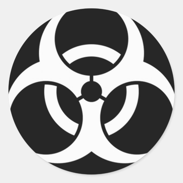Pegatina Redonda blanco de riesgo biológico sobre negro (Anverso)