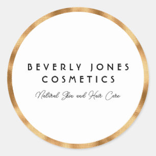 Pegatina Redonda Blanco elegante con Relieve metalizado dorado fals