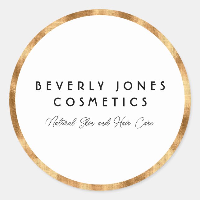 Pegatina Redonda Blanco elegante con Relieve metalizado dorado fals (Anverso)