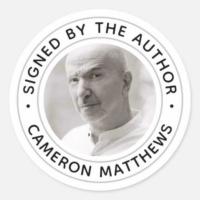 Pegatina Redonda Blanco firmado por el autor personalizado foto mod (Anverso)