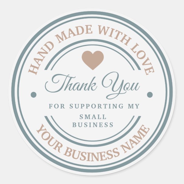 Pegatina Redonda Blanco moderno hecho a mano con amor | gracias (Anverso)
