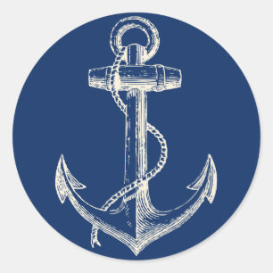 Pegatina Redonda Blanco náutico de los azules marinos de la