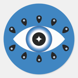 Pegatina Redonda Blanco negro azul de ojos malvados griegos