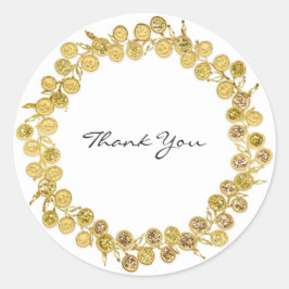 Pegatina Redonda Blanco Negro Gracias Monograma Bruja Dorada