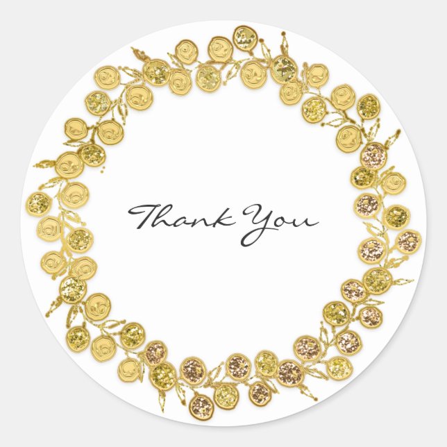 Pegatina Redonda Blanco Negro Gracias Monograma Bruja Dorada (Anverso)