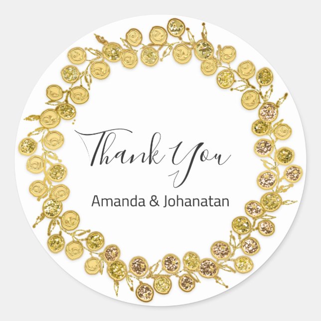 Pegatina Redonda Blanco Negro Gracias Monograma Clas de guirnaldas  (Anverso)