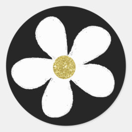 Pegatina Redonda Blanco negro simple oro margarita