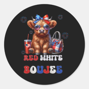 Pegatina Redonda Blanco Rojo Cute Y Vaca Boujee 4 De Julio Patrioti
