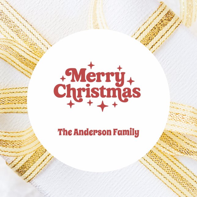 Pegatina Redonda Blanco Rojo Feliz Navidad (Subido por el creador)