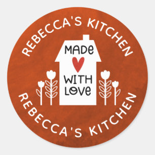 Pegatina Redonda Blanco Rojo Personalizado Casero Con Amor