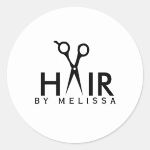 Pegatina Redonda blanco simple moderno del negro del hairstylist