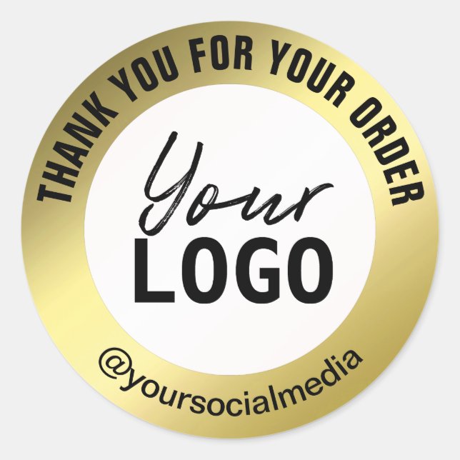 Pegatina Redonda Blanco Simple Y Oro Gracias Parcel (Anverso)