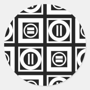 Pegatina Redonda Blanco sobre el patrón de Rótulo geométrico e igua