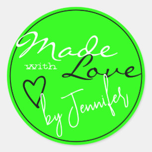 Pegatina Redonda Blanco verde brillante moderno hecho con corazón d