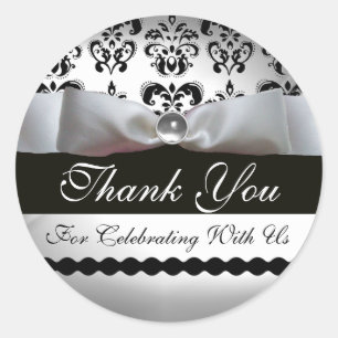 Pegatina Redonda BLANCO Y NEGRO DAMASK RIBBON Gemstone