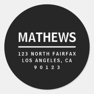 Pegatina Redonda Blanco y negro   Dirección de retorno negrita mode