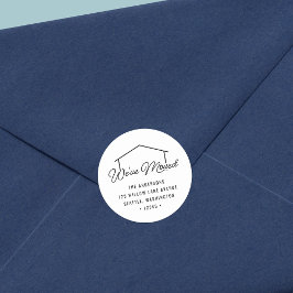 Pegatina Redonda Blanco y negro Hemos movido la dirección de retorn