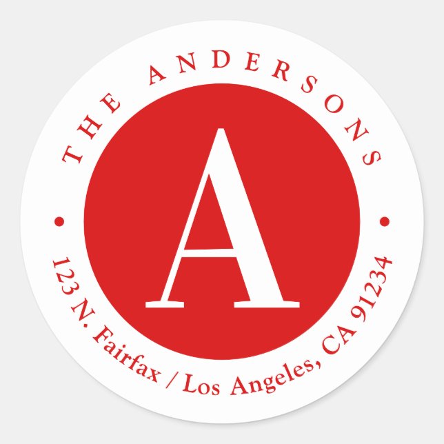 Pegatina Redonda Blanco y rojo | Dirección de devolución de monogra (Anverso)