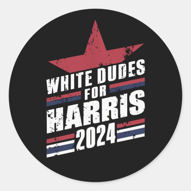 Pegatina Redonda Blancos a favor de Kamala Harris 2024 (Anverso)