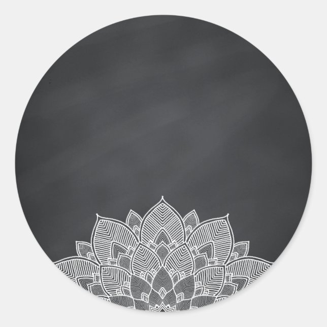 Pegatina Redonda Blank Chalkboard Mandala Lotus Flower Swirl (Anverso)