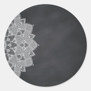 Pegatina Redonda Blank Chalkboard Mandala Lotus Flower Swirl