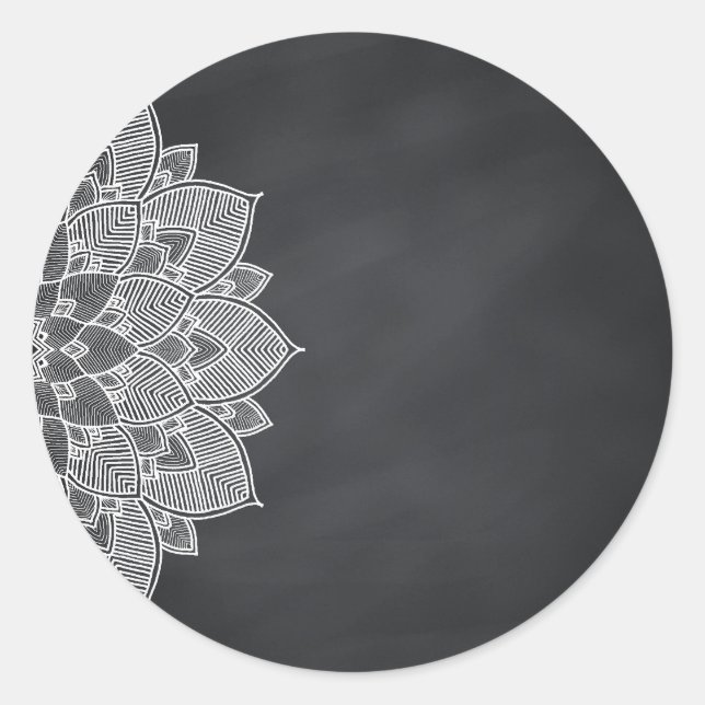 Pegatina Redonda Blank Chalkboard Mandala Lotus Flower Swirl (Anverso)