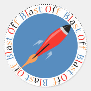 Pegatina Redonda Blast Off Rocket Ship