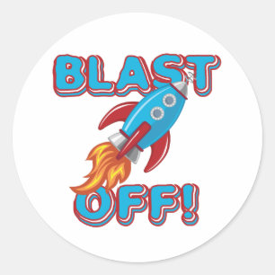 Pegatina Redonda Blast Off Rocket Ship