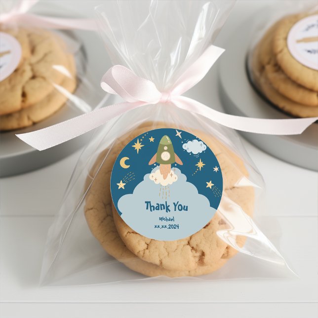 Pegatina Redonda Blast off space adventure kids cumpleaños (Subido por el creador)