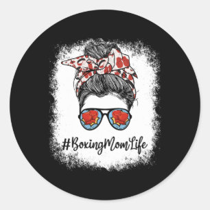 Pegatina Redonda Bleached Life Boxing Mom Leopard Messy Bun Gles
