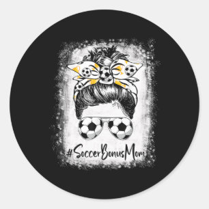 Pegatina Redonda Bleached Soccer Bonus Mom Messy Bun Soccer Lover M