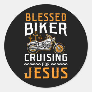 Pegatina Redonda Blessed Biker Cruising For Jesus Christian Motorcy