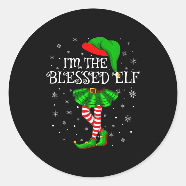 Pegatina Redonda Blessed Elf Christmas Matching Family Women Girls  (Anverso)